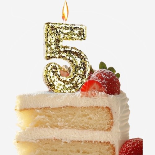 Свеча декоративная Цифра "5" Золотые пайетки 5572719