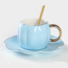 Набор чашка, блюдце, ложка керамика "Голубой цветок" 6973410