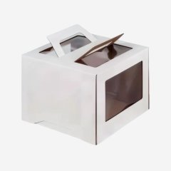 Коробка для торта с окном и ручкой белая 24х24х20 см 019042