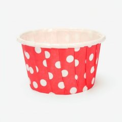 Капсула бумажная с подворотом Красная в белый горошек D50 H40 10 шт Б-23